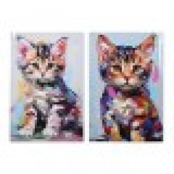 Картина Home ESPRIT Пластно Дървен MDF Котка Град Лакиран 40 x 1,8 x 60 cm (2 броя) - Картини, Плакати, Пъзели