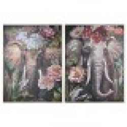 Картина Home ESPRIT полистирен Пластно Слон Колониален 92 x 4,5 x 122 cm (2 броя) - Картини, Плакати, Пъзели