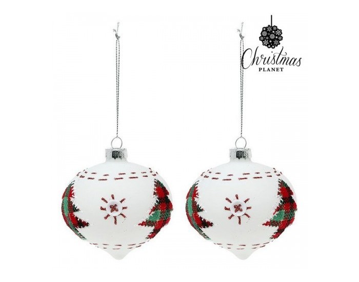 Коледни топки 8 cm (2 uds) Кристал Бял