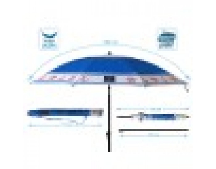 Плажен чадър Син Ø 200 cm SPF50+ Котва