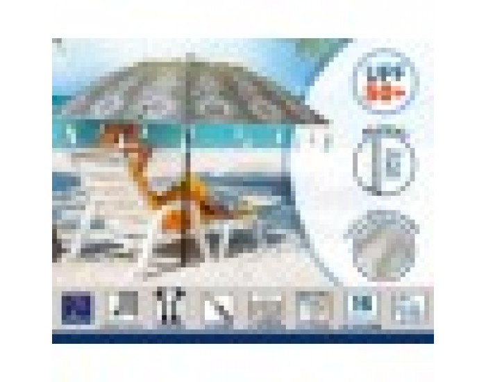 Плажен чадър Сив Ø 220 cm SPF50+ Boho Плажен чадър Сив Ø 220 cm SPF50+ Boho