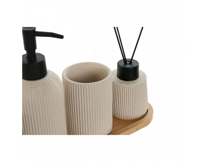 Комплект за Баня Home ESPRIT Бял Сметана Бамбук Dolomite 24 x 9 x 1 cm 4 Части (2 броя)