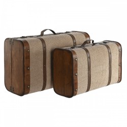 Комплект сандъци Home ESPRIT Кафяв Бежов полиестер Дървен 60 x 37 x 24 cm - Кутии, Органайзери и Други продукти за съхранение