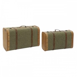 Комплект сандъци Home ESPRIT Зелен Дървен Пластно Тропически 60 x 24 x 38 cm - Кутии, Органайзери и Други продукти за съхранение