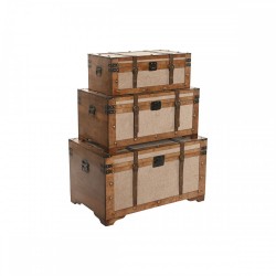 Комплект сандъци Home ESPRIT Кафяв Бежов полиестер Дървен 80 x 49 x 45 cm (3 броя) - Кутии, Органайзери и Други продукти за съхранение