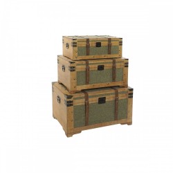 Комплект сандъци Home ESPRIT Зелен Дървен Пластно Тропически 81 x 50 x 45 cm (3 броя) - Кутии, Органайзери и Други продукти за съхранение
