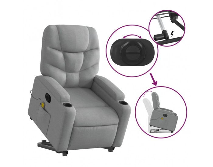 Sonata H Електрически изправящ масажен реклайнер стол светлосив текстил