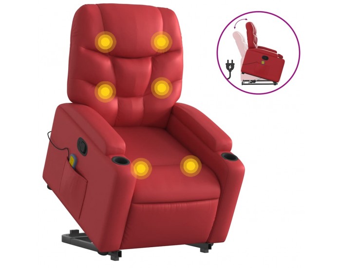 Sonata H Изправящ масажен реклайнер стол, червен, изкуствена кожа