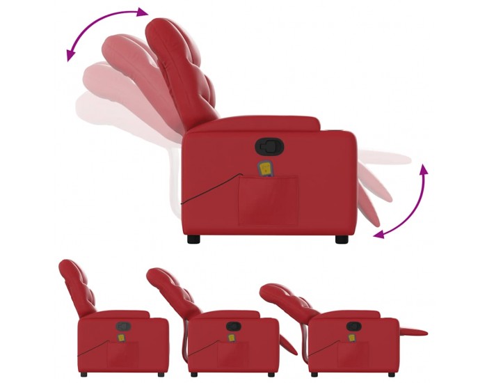 Sonata H Изправящ масажен реклайнер стол, червен, изкуствена кожа