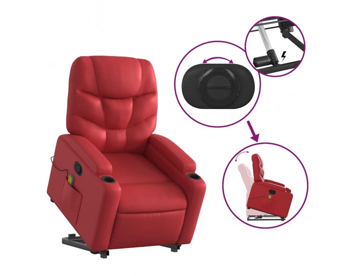 Sonata H Изправящ масажен реклайнер стол, червен, изкуствена кожа