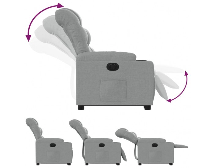 Sonata H Електрически изправящ реклайнер стол, светлосив, текстил