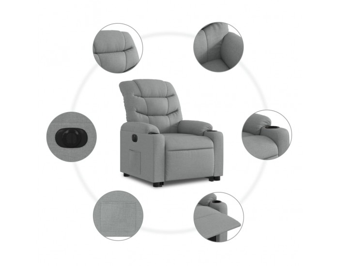 Sonata H Електрически изправящ реклайнер стол, светлосив, текстил