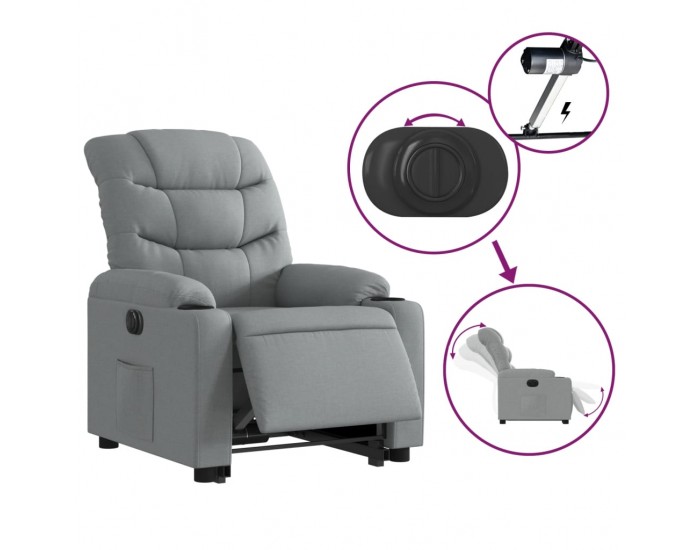 Sonata H Електрически изправящ реклайнер стол, светлосив, текстил