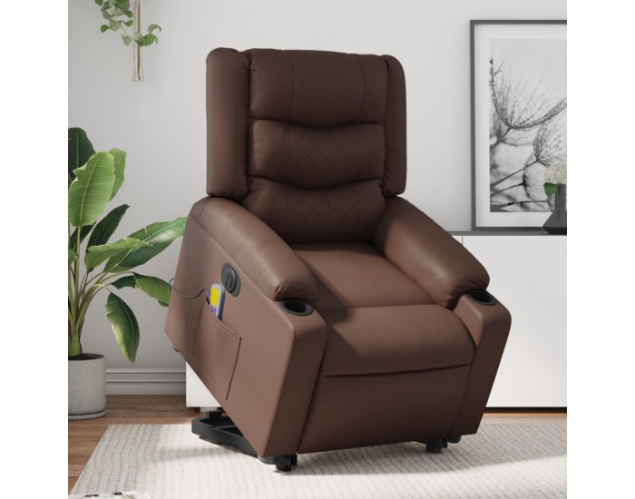 Sonata H Електрически изправящ масажен реклайнер стол, кафяв, еко кожа