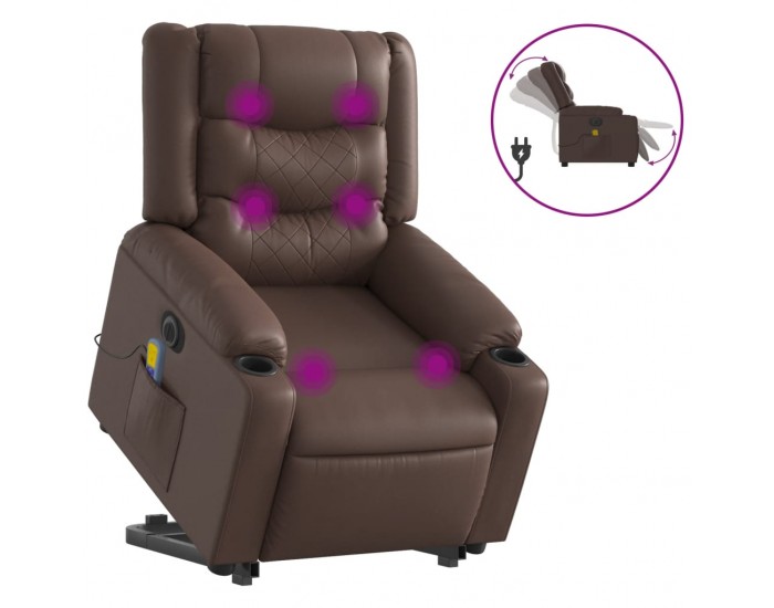 Sonata H Електрически изправящ масажен реклайнер стол, кафяв, еко кожа