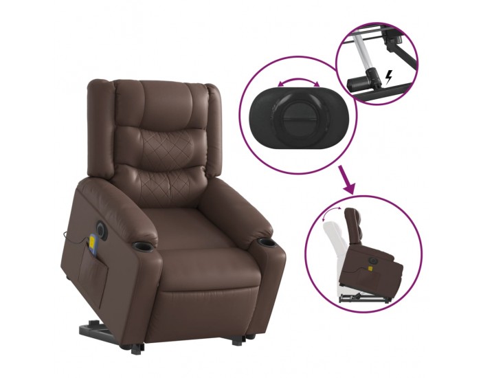 Sonata H Електрически изправящ масажен реклайнер стол, кафяв, еко кожа