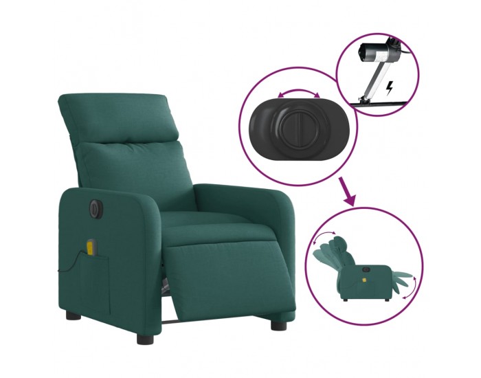 Sonata H Електрически масажен наклоняем стол, тъмнозелен, текстил