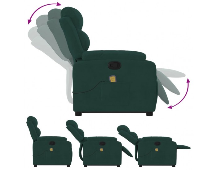 Sonata H Изправящ масажен реклайнер стол, тъмнозелена, кадифе