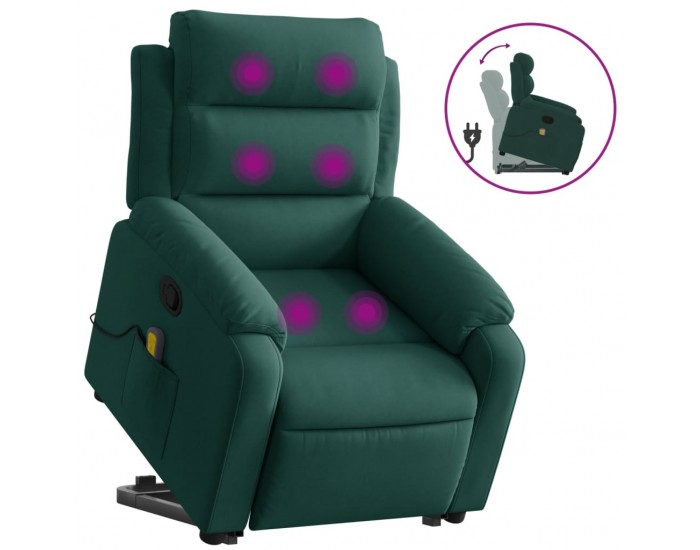 Sonata H Изправящ масажен реклайнер стол, тъмнозелена, кадифе