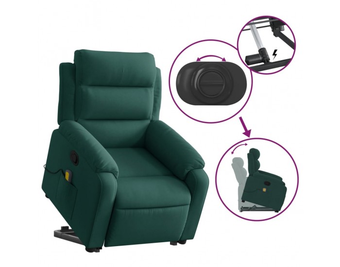 Sonata H Изправящ масажен реклайнер стол, тъмнозелена, кадифе