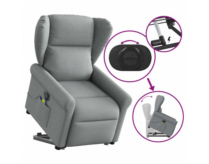 Sonata H Електрически изправящ масажен реклайнер стол светлосив текстил