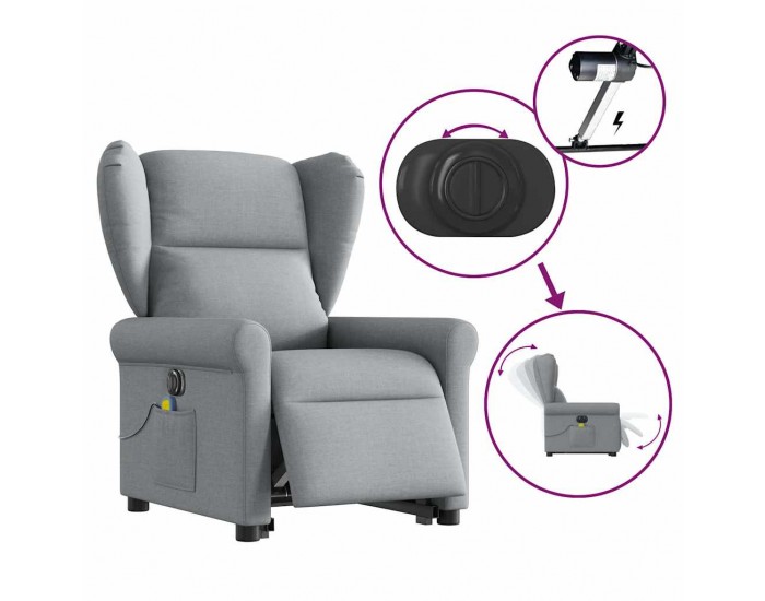 Sonata H Електрически изправящ масажен реклайнер стол светлосив текстил