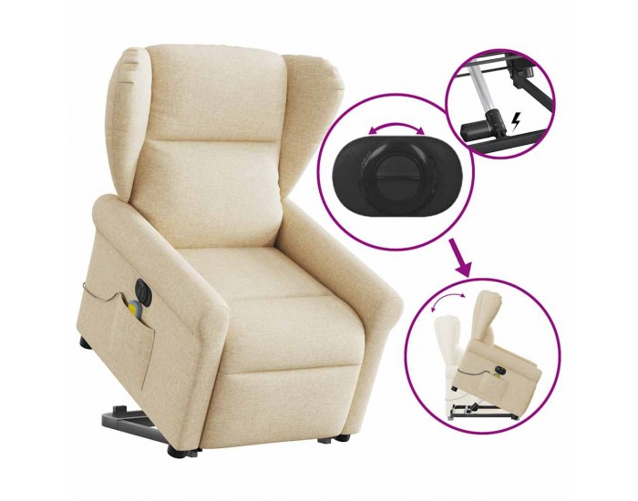 Sonata H Електрически изправящ масажен реклайнер стол кремав текстил