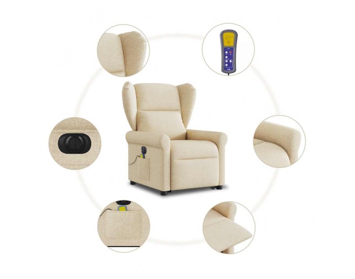 Sonata H Електрически изправящ масажен реклайнер стол кремав текстил