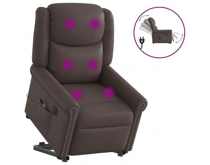 Sonata H Електрически изправящ масажен реклайнер стол, кафяв, еко кожа