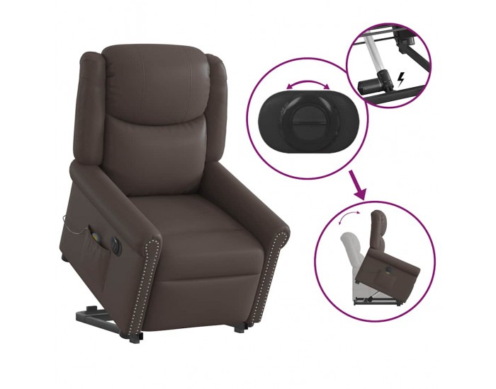 Sonata H Електрически изправящ масажен реклайнер стол, кафяв, еко кожа