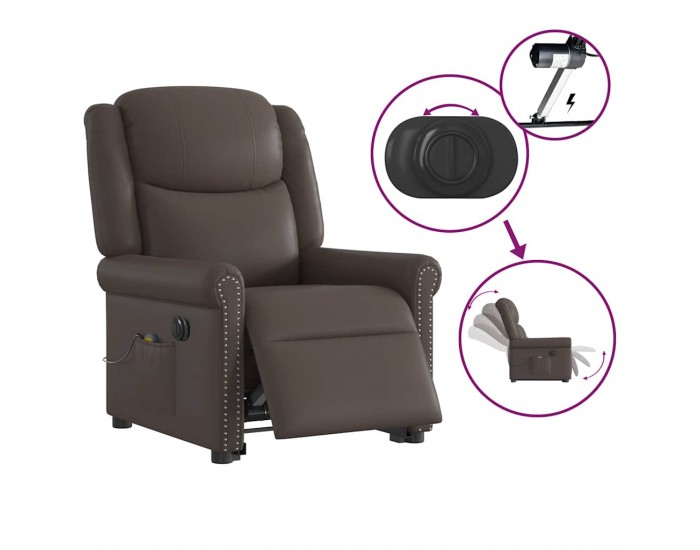 Sonata H Електрически изправящ масажен реклайнер стол, кафяв, еко кожа