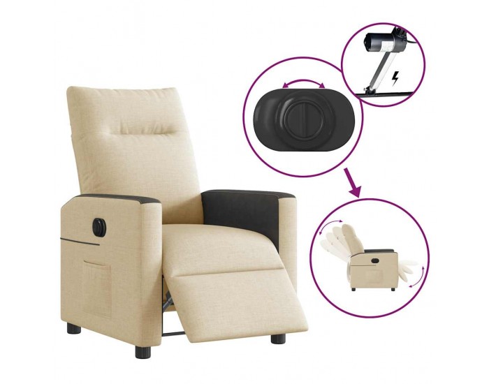 Sonata H Електрически стол реклайнер , кремав, текстил