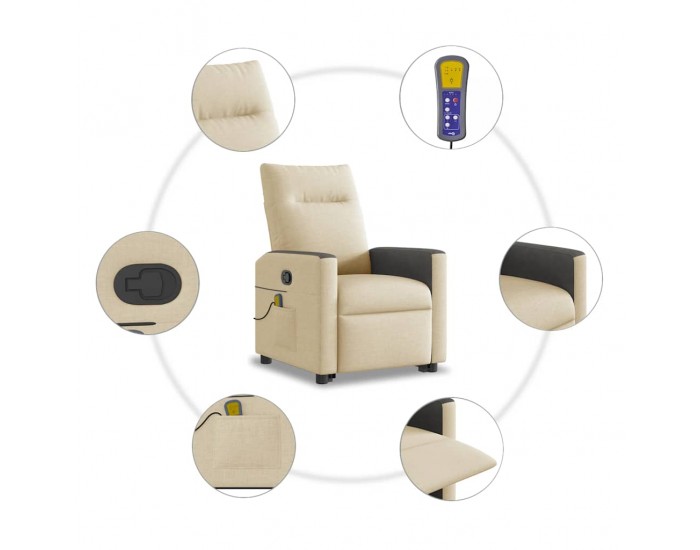 Sonata H Изправящ масажен реклайнер стол, кремав, текстил