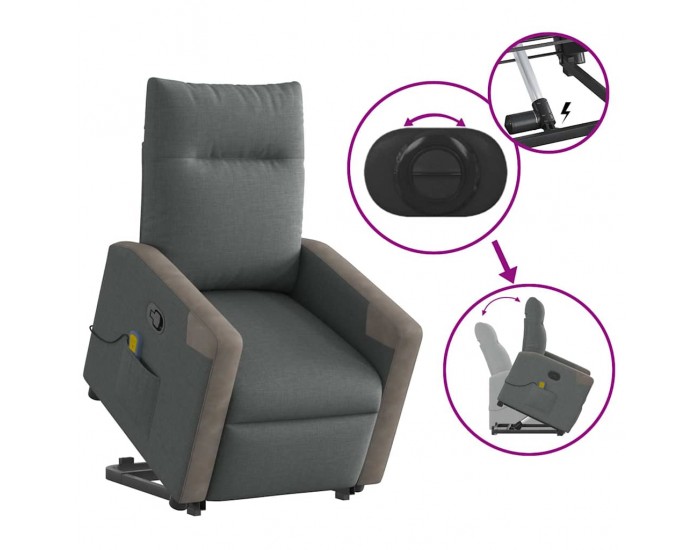 Sonata H Изправящ масажен реклайнер стол,тъмносив, текстил