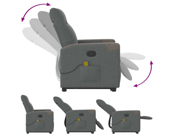 Sonata H Изправящ масажен реклайнер стол,тъмносив, текстил