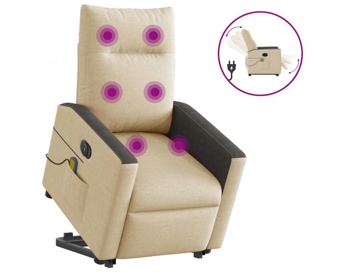 Sonata H Електрически изправящ масажен реклайнер стол кремав текстил