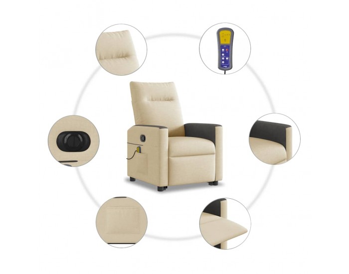 Sonata H Електрически изправящ масажен реклайнер стол кремав текстил