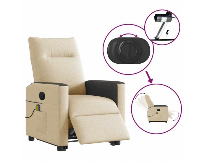 Sonata H Електрически изправящ масажен реклайнер стол кремав текстил