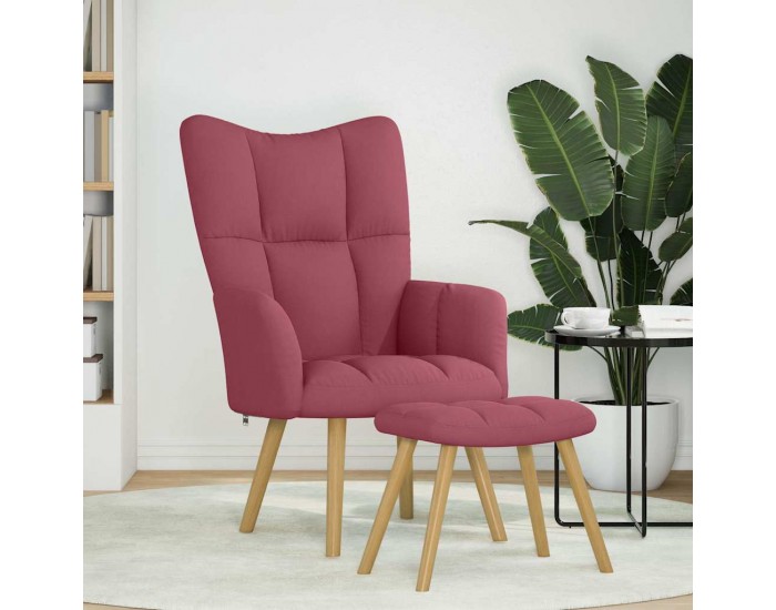 Sonata H Релаксиращ стол с табуретка, виненочервен, текстил