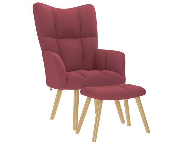 Sonata H Релаксиращ стол с табуретка, виненочервен, текстил