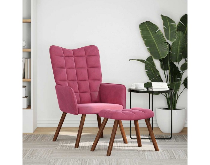 Sonata H Релакс стол с табуретка, виненочервен, кадифе