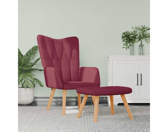 Sonata H Релаксиращ стол с табуретка, виненочервен, плат