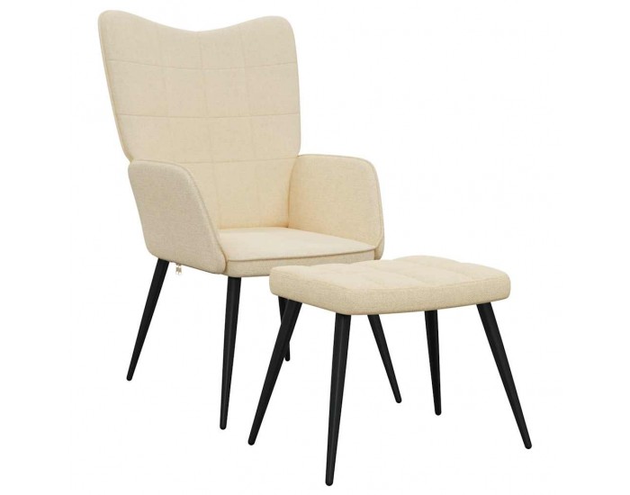 Sonata H Релаксиращ стол с табуретка, кремав, плат