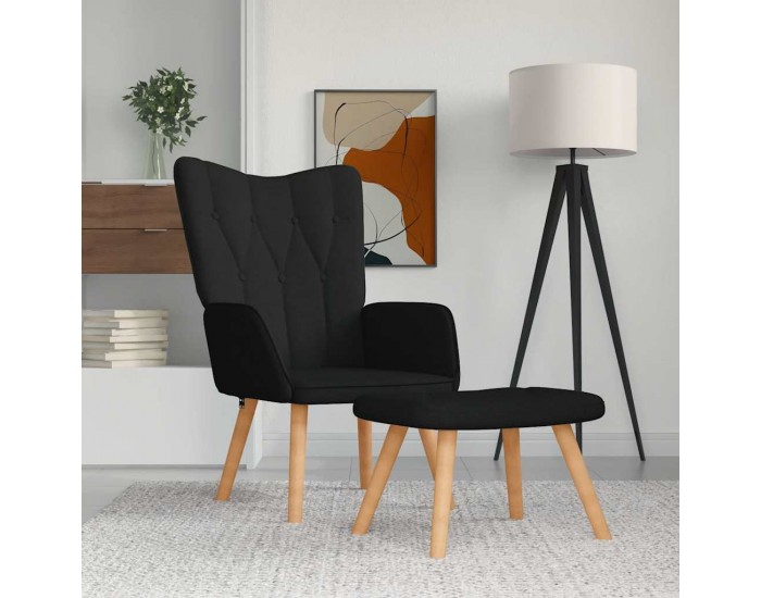 Sonata H Релаксиращ стол с табуретка, черен, плат