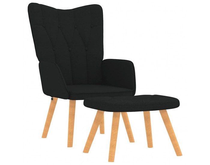 Sonata H Релаксиращ стол с табуретка, черен, плат