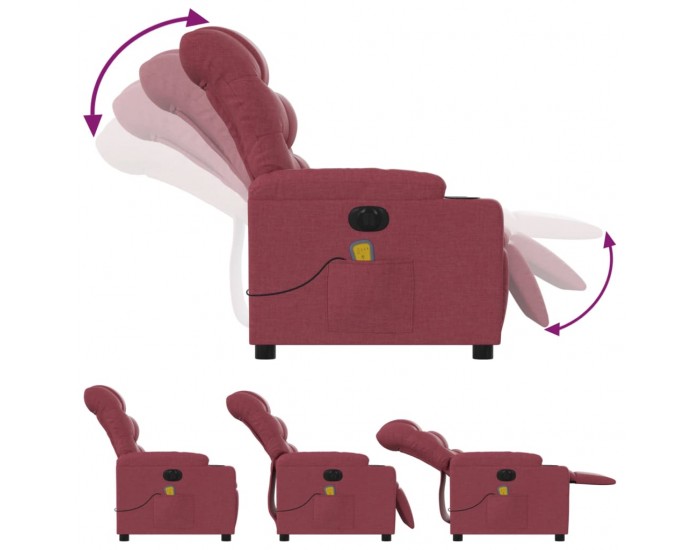 Sonata H Електрически масажен наклоняем стол, виненочервен, текстил