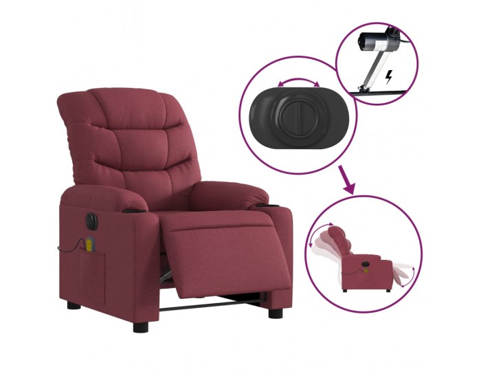 Sonata H Електрически масажен наклоняем стол, виненочервен, текстил