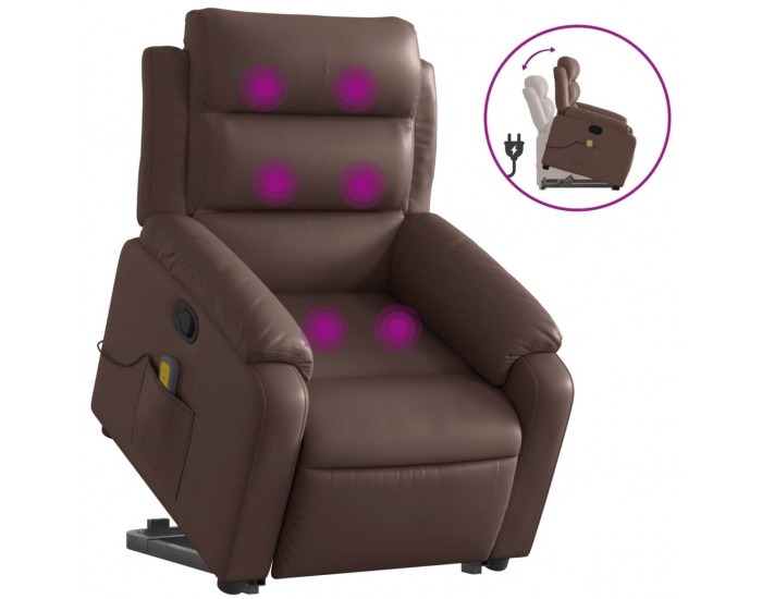 Sonata H Изправящ масажен реклайнер стол, кафяв, изкуствена кожа