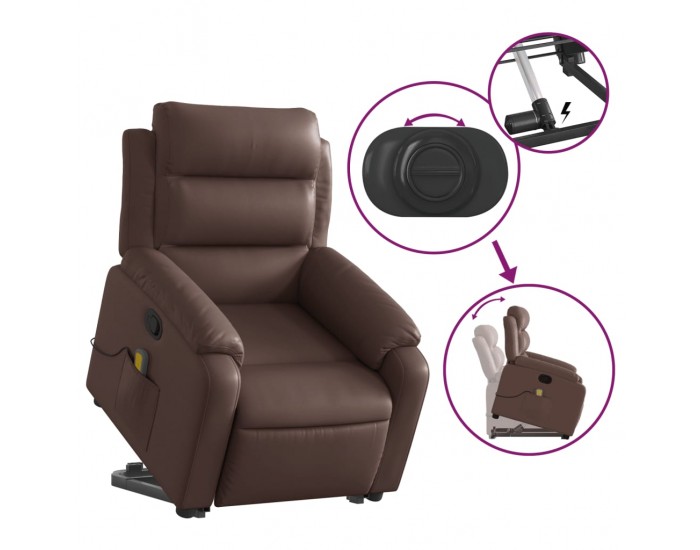 Sonata H Изправящ масажен реклайнер стол, кафяв, изкуствена кожа