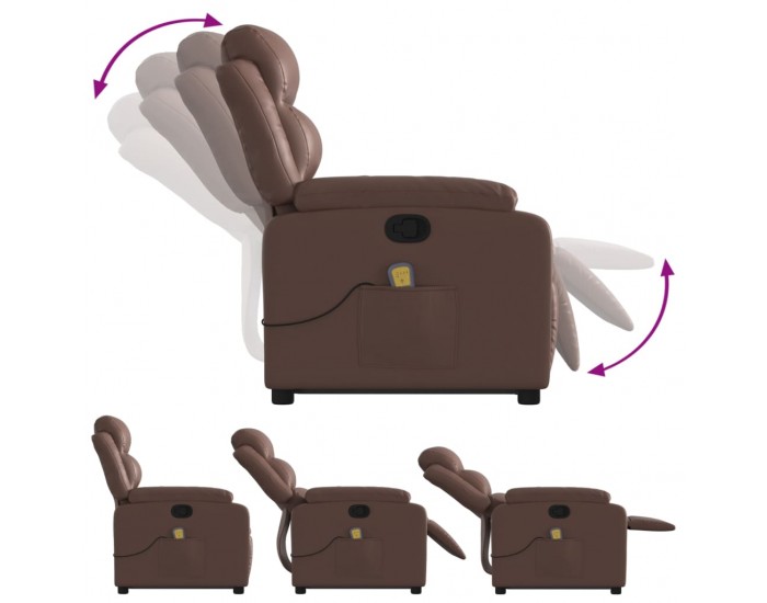 Sonata H Изправящ масажен реклайнер стол, кафяв, изкуствена кожа